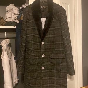 BoohooMAN Fur collar overcoat
